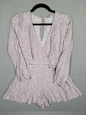 American Eagle Outfitters Lavender Floral Wrap Romper